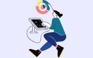 illustrated woman searching for free ui design resources online