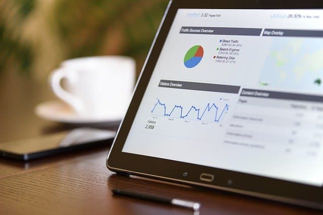 device showing marketing strategy metrics for your business